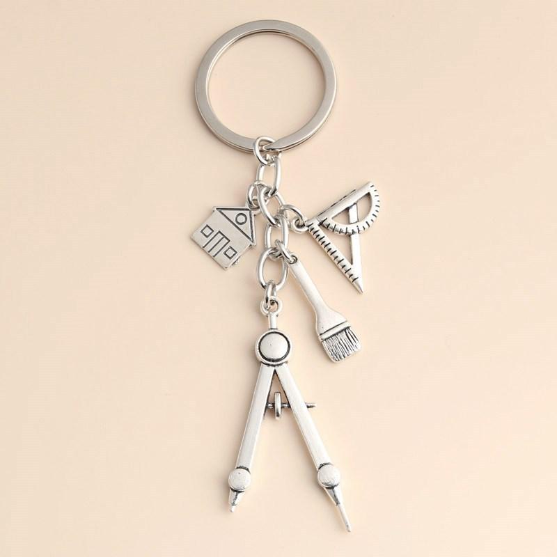 Compass Keychain Mini - Llavero Multifuncional Plateado con Regla Triangular